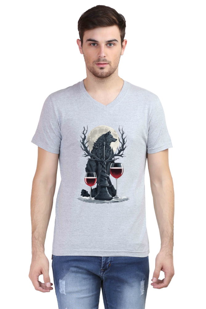 Men's V-Neck Half Sleeve T-Shirt with Game of Thrones Characters Design