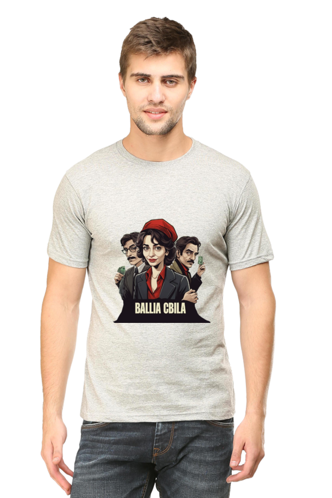 Men's Round Neck Half Sleeve T-Shirt with Money Heist Characters Design