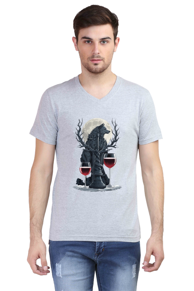 Men's V-Neck Half Sleeve T-Shirt with Game of Thrones Characters Design