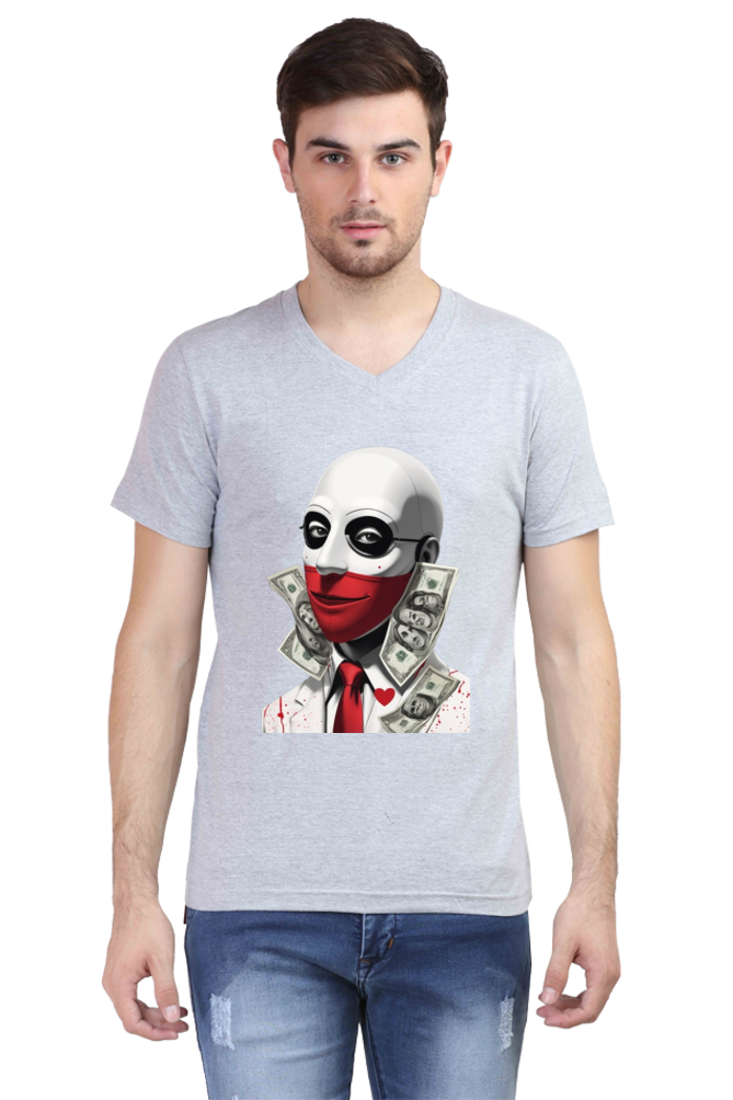 Men's V-Neck Half Sleeve T-Shirt with Money Heist Characters Design