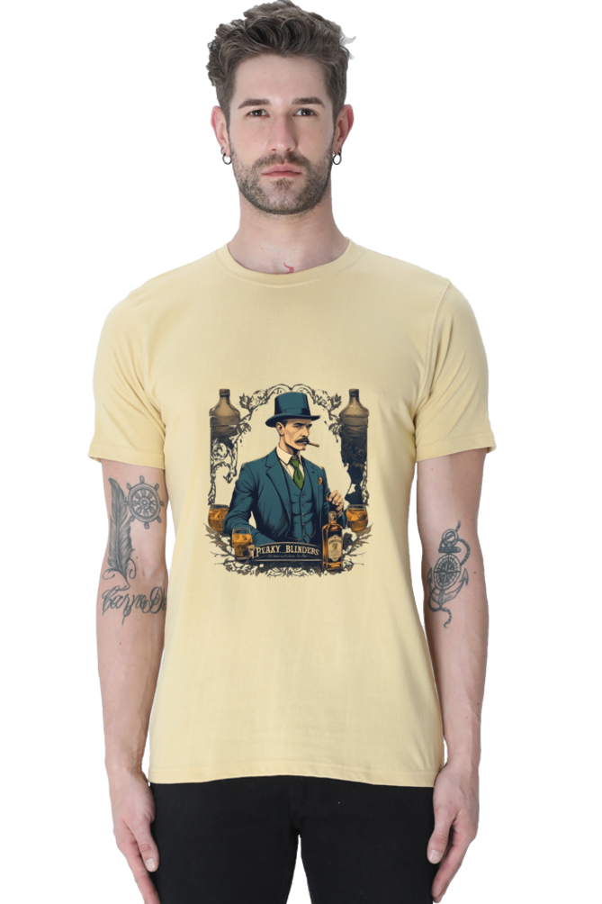 Men's Round Neck Half Sleeve T-Shirt with Peaky Blinders Design