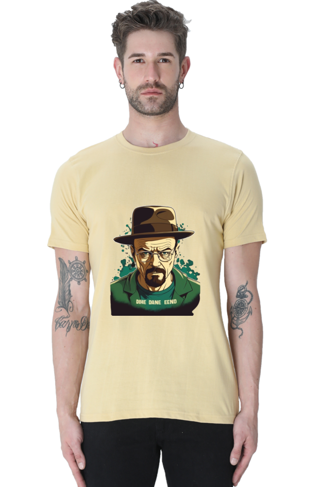 Men's Round Neck Half Sleeve T-Shirt with Breaking Bad Heisenberg Design