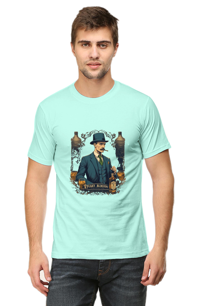 Men's Round Neck Half Sleeve T-Shirt with Peaky Blinders Design