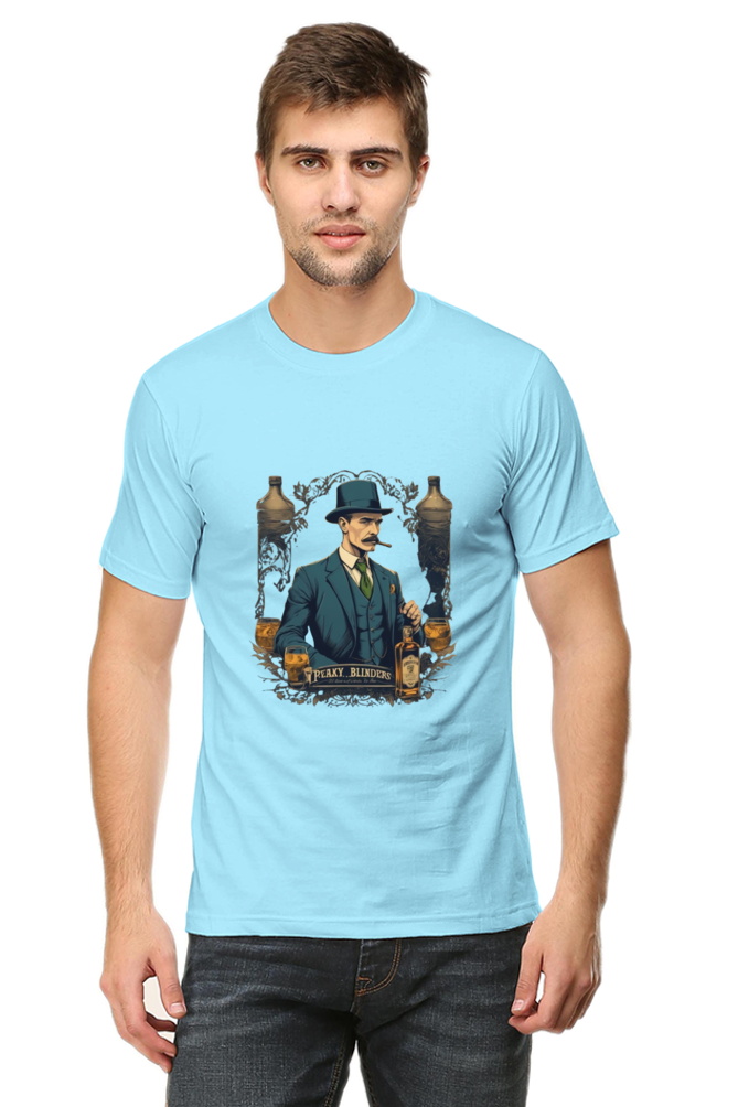 Men's Round Neck Half Sleeve T-Shirt with Peaky Blinders Design