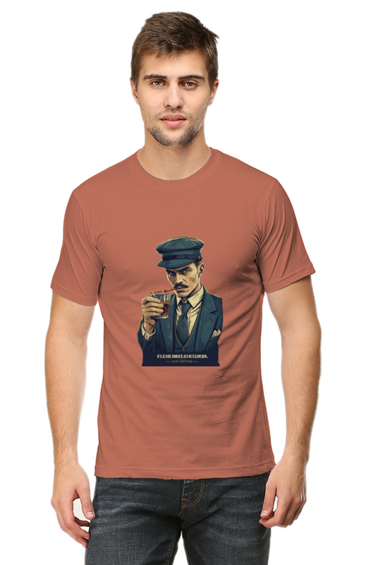 Men's Round Neck Half Sleeve T-Shirt with Peaky Blinders Design