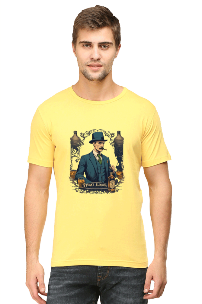 Men's Round Neck Half Sleeve T-Shirt with Peaky Blinders Design