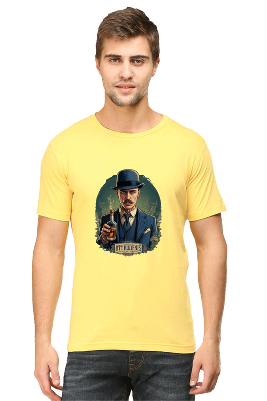 Men's Round Neck Half Sleeve T-Shirt with Peaky Blinders Design