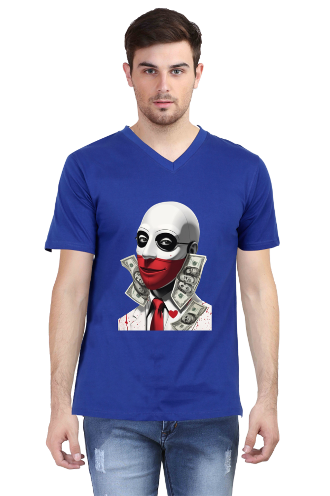 Men's V-Neck Half Sleeve T-Shirt with Money Heist Characters Design