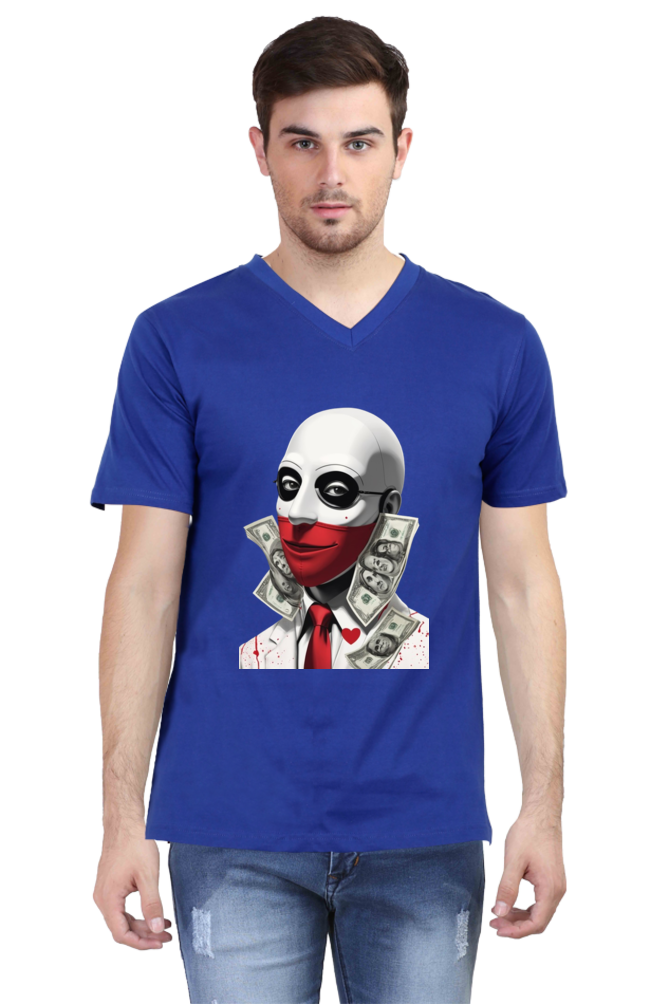 Men's V-Neck Half Sleeve T-Shirt with Money Heist Characters Design